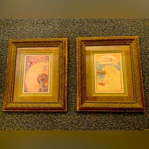 1908 FRENCH CRUISE LINER DINNER MENU’S PICTURE PRINT RARE MATTED FRAMED GLASS +